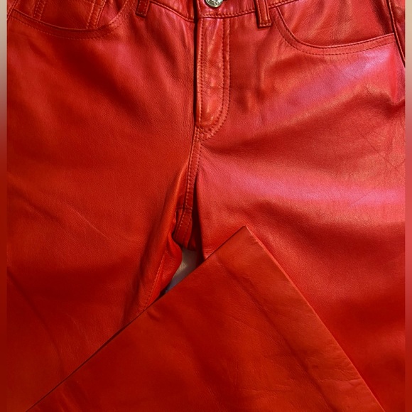NWT Ralph Lauren Bright Orange Leather Pants - Picture 4 of 12